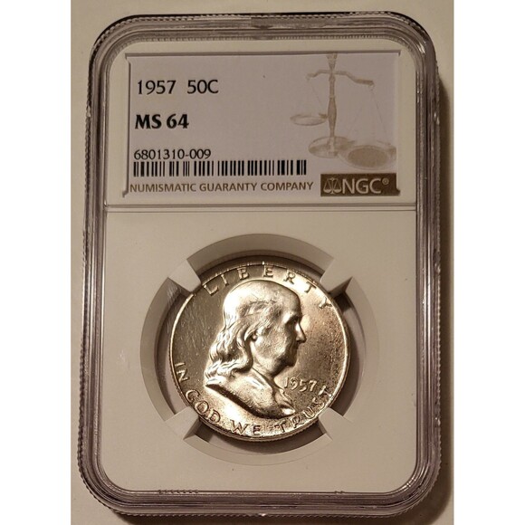 1957 Franklin Half Dollar MS64 NGC Toning - Picture 1 of 4